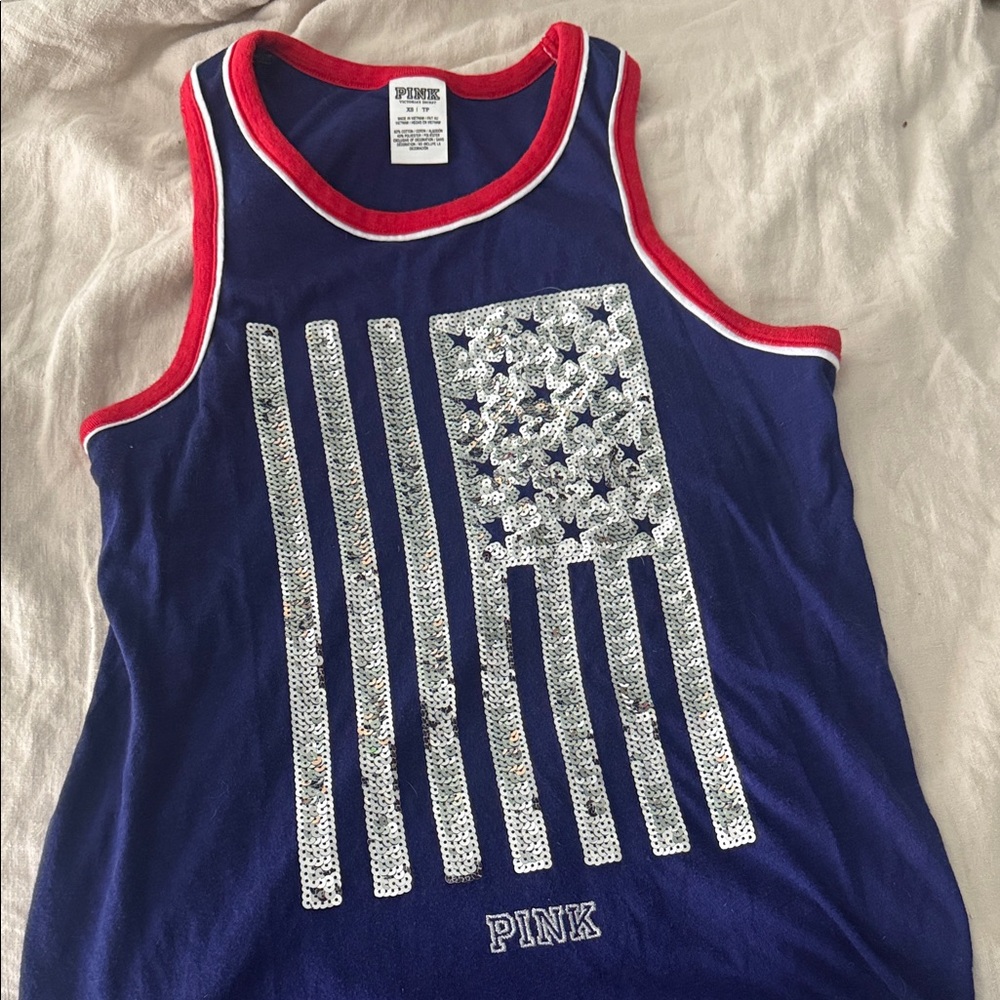 PINK Victoria's Secret Blue Tank with Silver Flag